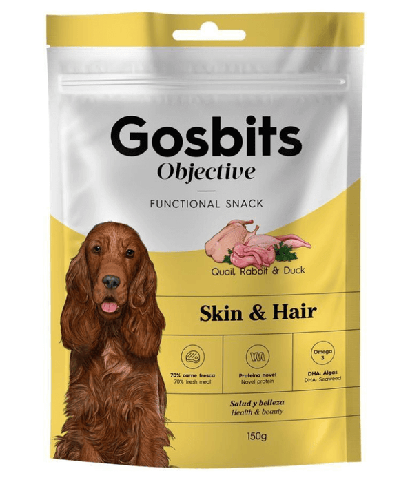 Gosbi - Gosbits Objective, Quail, Rabbit & Duck Adult Dog Treats – Skin and Hair, Healthy & Dense Coat All Natural 150g