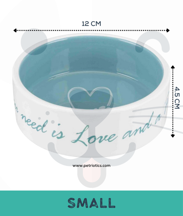 Trixie - Pet’s Home Ceramic Bowl, Cream/Petrol, For Cats & Small/Mediun Dogs - Small, Medium