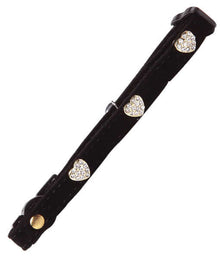 Pawise – Cat Collar Diamond Heart – Black Velvet with Safety Clip & Bell (26–30 cm)