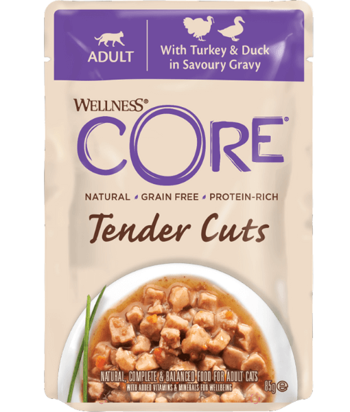 Wellness CORE Tender Cuts Turkey & Duck in Savory Gravy 85g