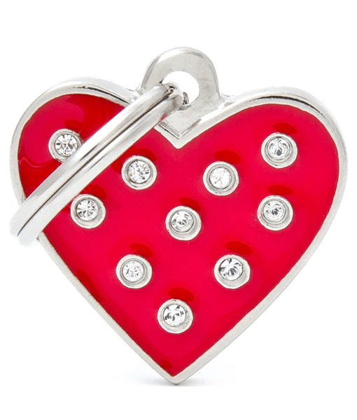 my family ID Tag - Red Heart Strass