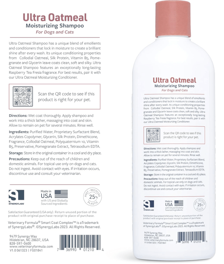 Synergy Labs - Veterinary Formula, Ultra Oatmeal Moisturizing Shampoo For Dogs & Cats, Raspberry Tea Scent - 503ml