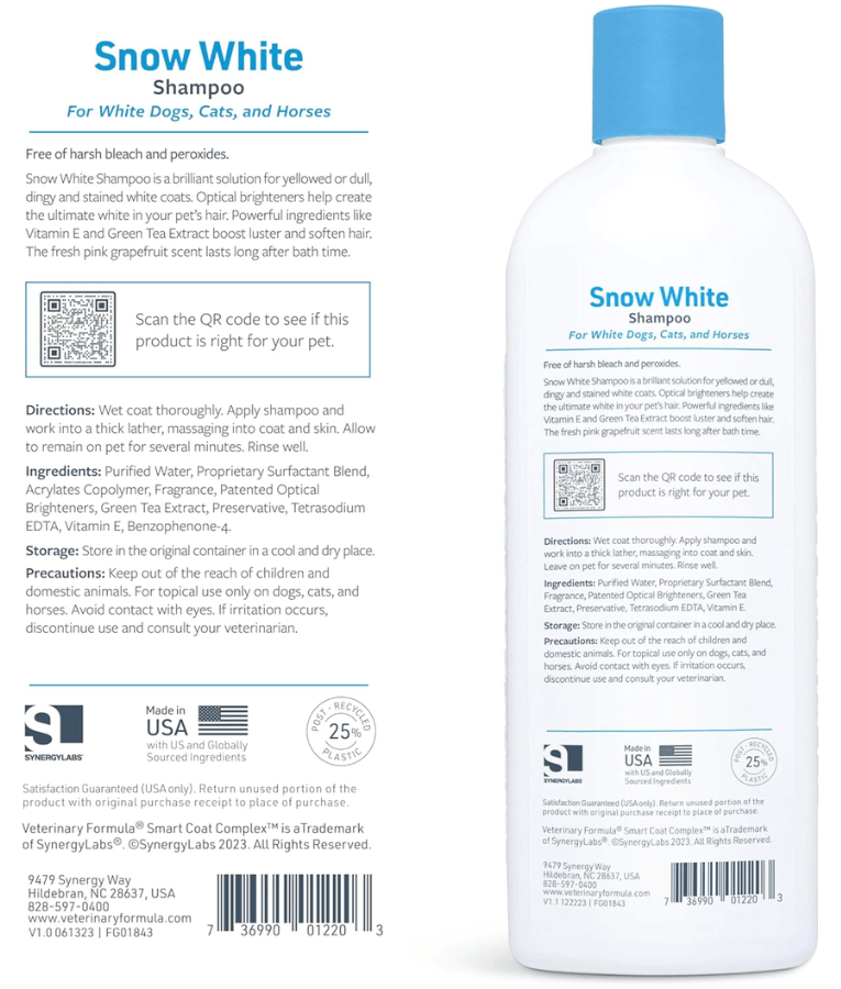 Synergy Labs - Veterinary Formula Snow White Shampoo, For White Dogs & Cats - 503mL
