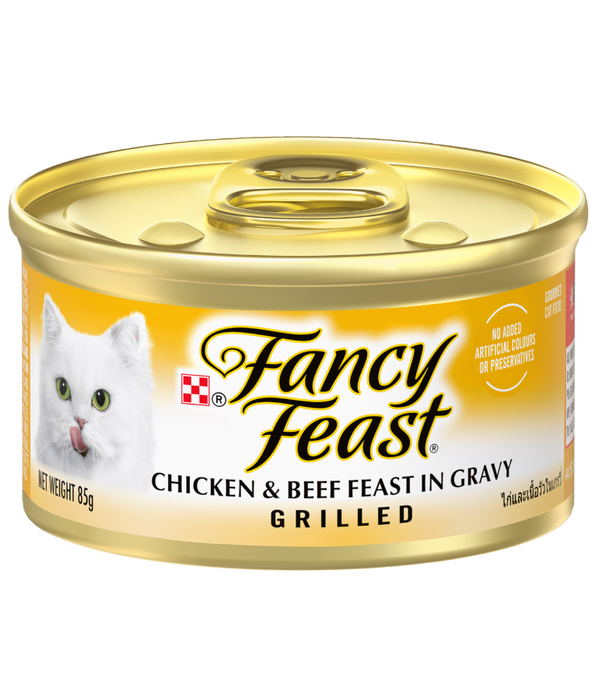 Purina - Fancy Feast, Classic Adult Wet Cat Food, Grilled Beef & Chicken Feast Chunks In Gravy - 5+1 Free Cans x 85g