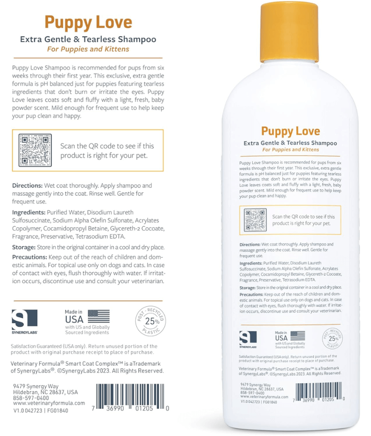 Synergy Labs - Veterinary Formula, Puppy Love Shampoo, Extra Gentle & Tearless for Puppies & Kittens - 503ml