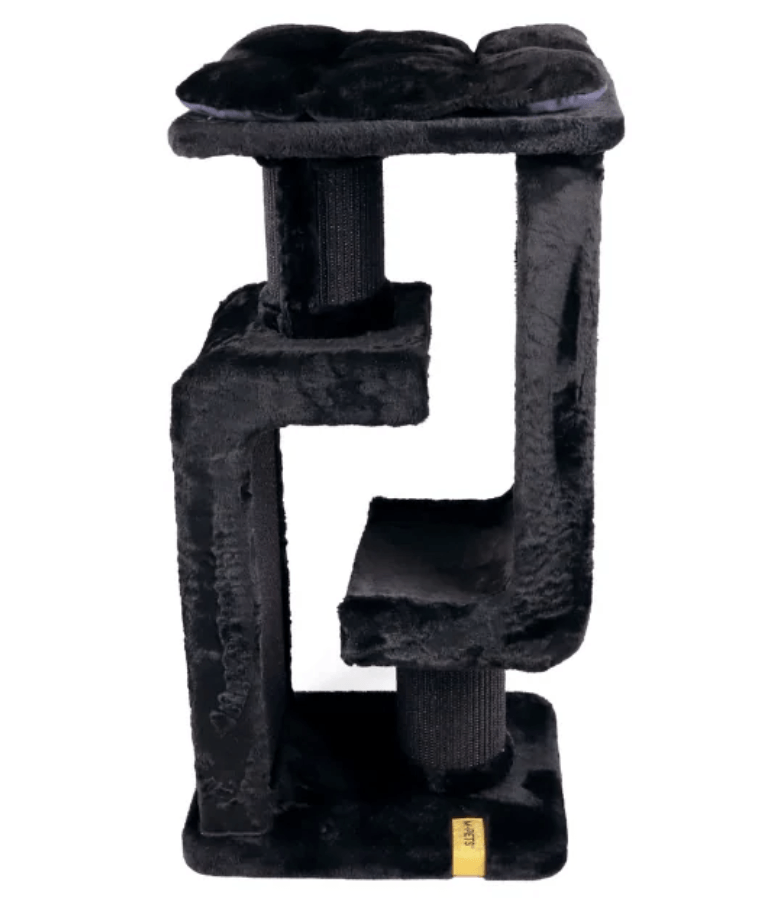 M-Pets - Panther Premium Cat Tree DUO, Rich Black Plush, Scratch & Lounge - 48×40×98 cm