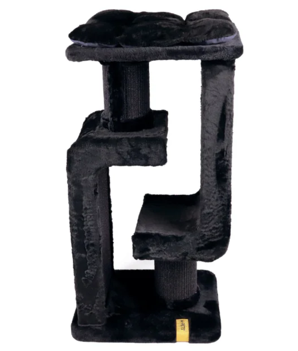 M-Pets - Panther Premium Cat Tree DUO, Rich Black Plush, Scratch & Lounge - 48×40×98 cm