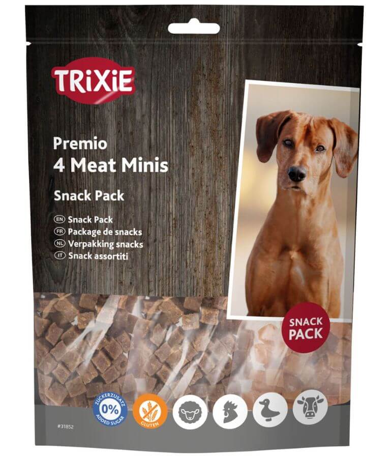 Trixie - Premio 4 Meat Minis Snack Pack, Chicken, Duck, Beef & Lamb, Variety Protein Dog Treats, Gluten-Free & No Added Sugar - 4 × 100 g