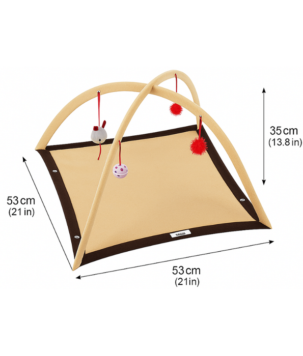 Pawise Cat Play Mat – Interactive Play Arch with Dangling Toys & Fleece Base 53 x 53 x 35 cm