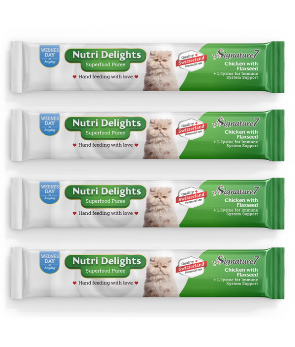 Signature7 Nutri Delights Puree Chicken With Flaxseed For Immune System Support Liquid Cat Treats 4x15g