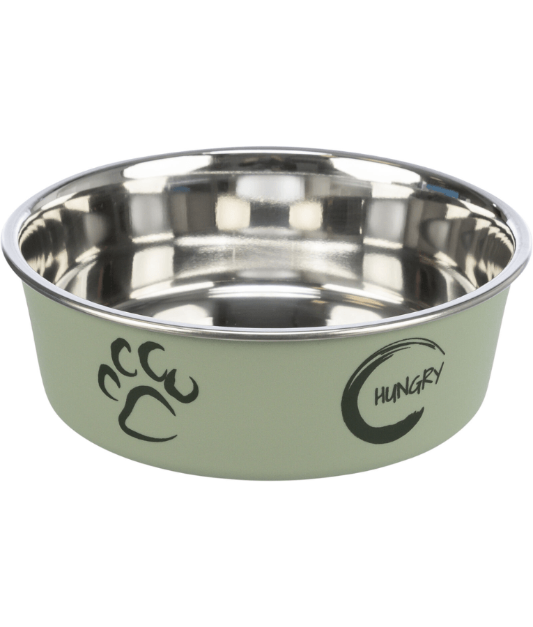 Trixie - Stainless Steel Bowl, Green, plastic coating, rubber base, non-slip - XSmall, Small, Medium