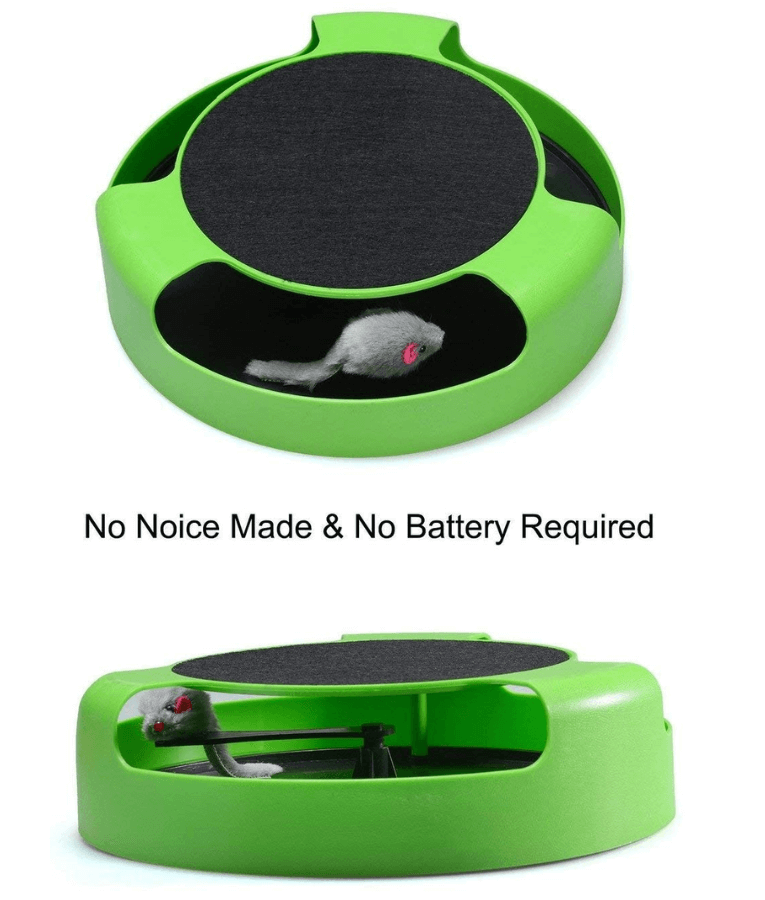 Pawise - Chasing & Scratching Cat Toy, Rotating Mouse Track with Built-In Scratch Pad - 26.5x26.5x7cm