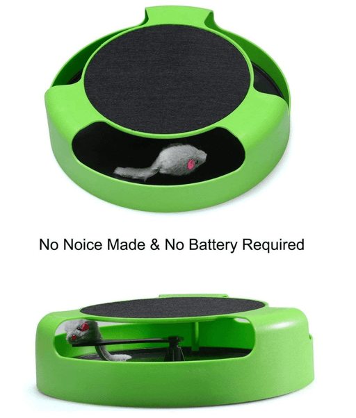 Pawise - Chasing & Scratching Cat Toy, Rotating Mouse Track with Built-In Scratch Pad - 26.5x26.5x7cm