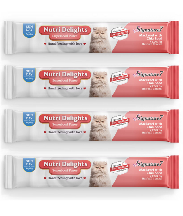 Signature7 Nutri Delights Mackerel With Chia Seed For Hairball Control Liquid Cat Treats 4x15g