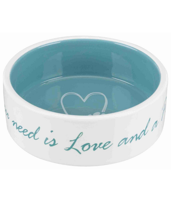Trixie - Pet’s Home Ceramic Bowl, Cream/Petrol, For Cats & Small/Mediun Dogs - Small, Medium