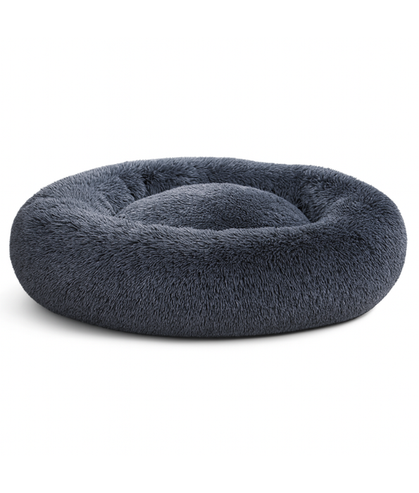 King Queen - Plush Round Dog Bed, Greyish Navy Blue Faux Fur, Anti-Slip, Washable - 80 cm
