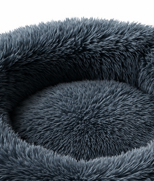 King Queen - Plush Round Dog Bed, Greyish Navy Blue Faux Fur, Anti-Slip, Washable - 80 cm