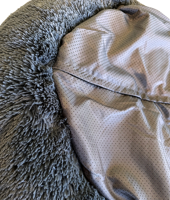 King Queen - Plush Round Dog Bed, Greyish Navy Blue Faux Fur, Anti-Slip, Washable - 80 cm