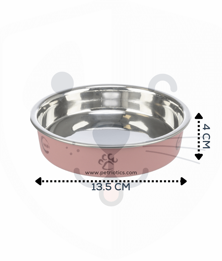 Trixie - Stainless Steel Bowl - for Short-Nosed Cats and Mini Dogs - With Anti-Slip Rubber - 0.25L