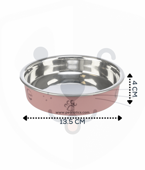 Trixie - Stainless Steel Bowl - for Short-Nosed Cats and Mini Dogs - With Anti-Slip Rubber - 0.25L
