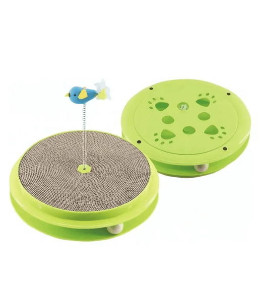 Pawise 3-in-1 Cat Play Center – Scratch Pad, Ball Track & Feather Toy 35x35x7.5 cm