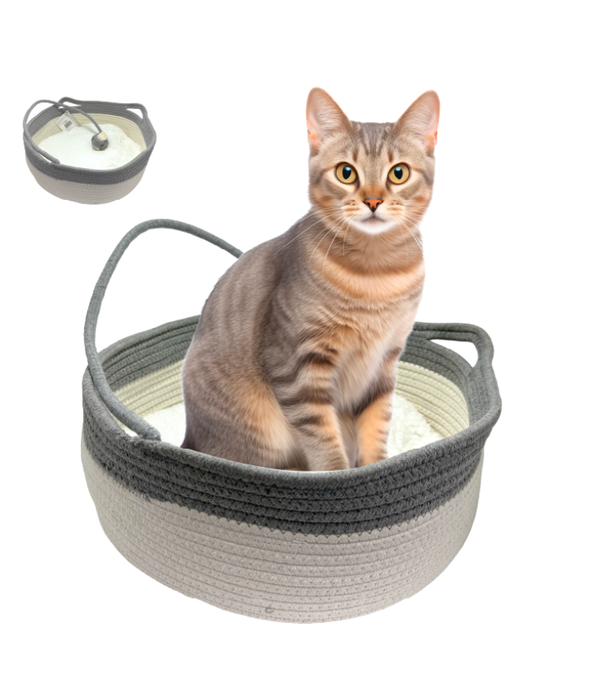 Pawise - Woven Bed with Cushion, Braided Cotton, Resting & Comfort, Built-in Rope Toy - 40 cm