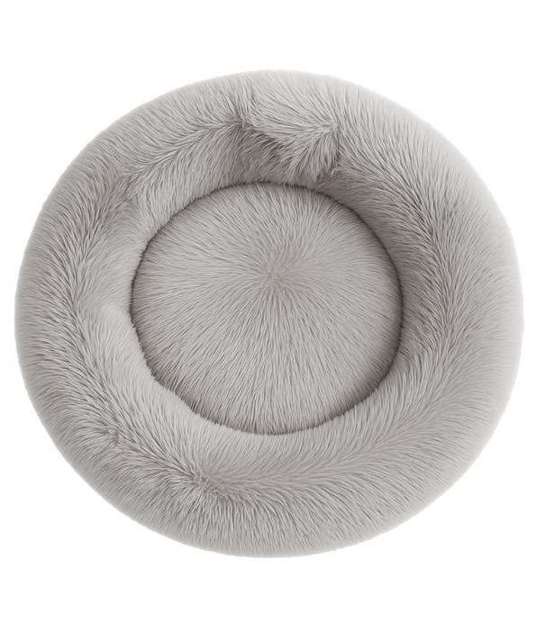 King Queen - Plush Round Dog Bed, Light Grey Faux Fur, Anti-Slip, Washable - 80 cm