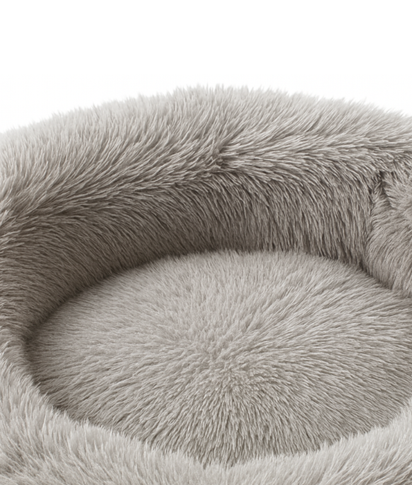 King Queen - Plush Round Dog Bed, Light Grey Faux Fur, Anti-Slip, Washable - 80 cm