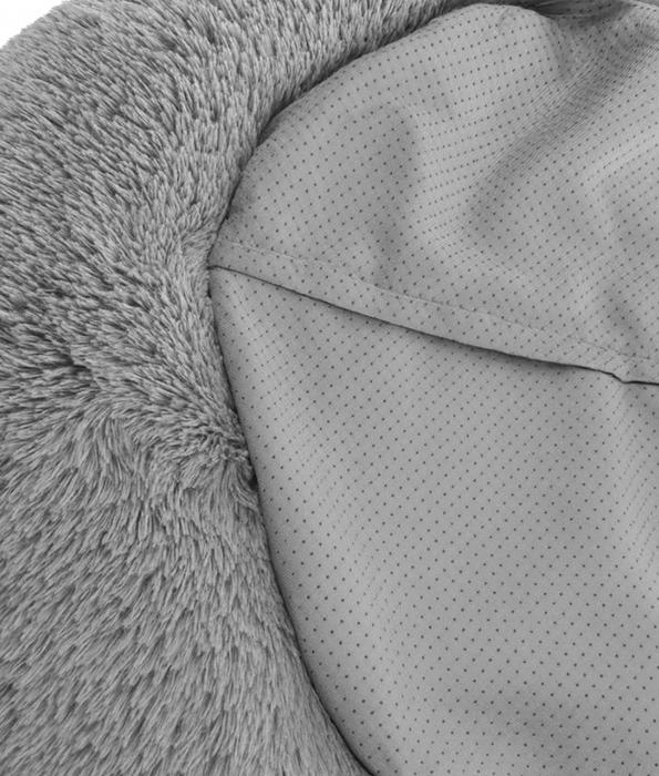 King Queen - Plush Round Dog Bed, Light Grey Faux Fur, Anti-Slip, Washable - 80 cm