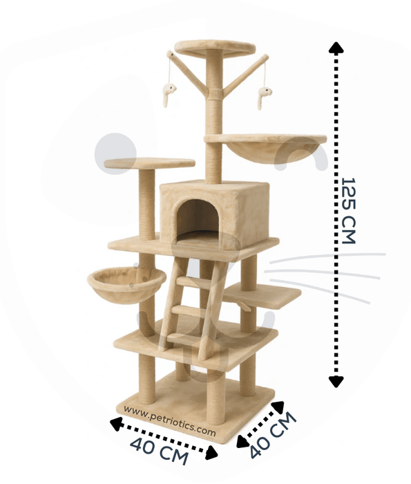 Pawise - Multiple Levels Cat Climbing Center, With Platforms, Caves, & Feather Toys - L40 x W40 x H125 cm