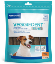 Virbac - Veggiedent FRESH Dental Chews, Plant-Based Formula, Dental & Digestive Support  S- M packaging with dog image