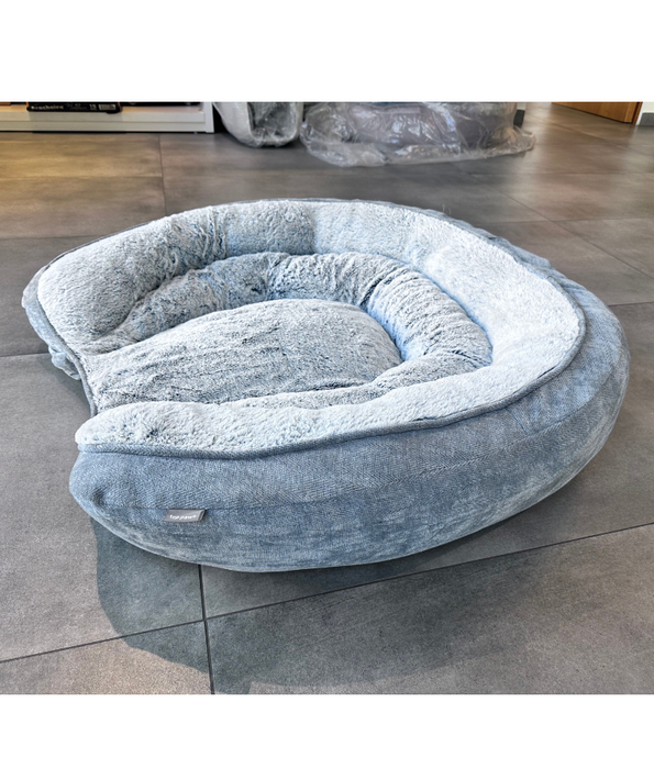 Top Paw - Orthopedic Premium Support Oval Lounger Dog Bed, Memory Foam, Plush Blue & Grey, Washable Cover - Large 96×76x22 cm
