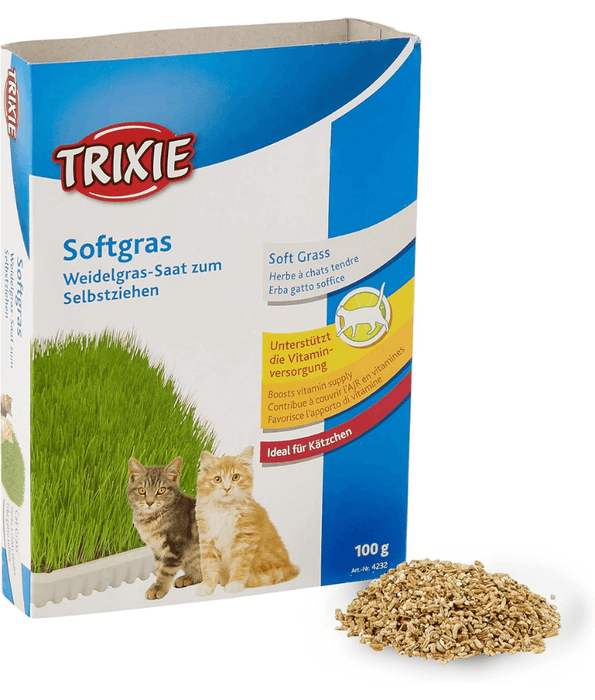 Trixie - Cat Soft Grass Seeds & Tray Kit - Aids Digestion, Helps With Hairballs - 100g