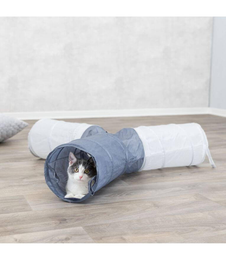 Trixie – 4-Way Cat Play Tunnel with Peek-A-Boo Hole, Durable Nylon Interactive Toy - 3 × Ø22 × 50 cm