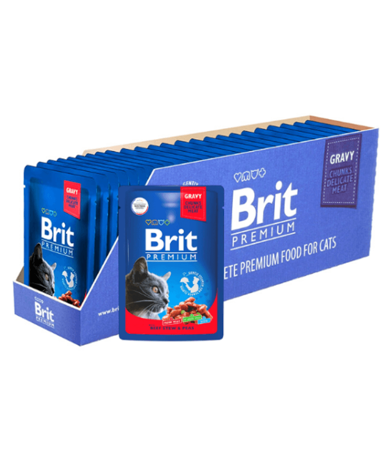 Brit Premium - Cat Pouches with Beef Stew & Peas in Gravy, Adult, Cat Wet Food - 100g