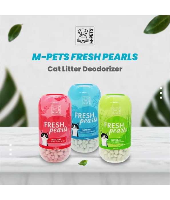 M-Pets - Fresh Pearls Natural Cat Litter Deodorizer, Grass Scent, Fibre Technology, Antibacterial - 450 ml