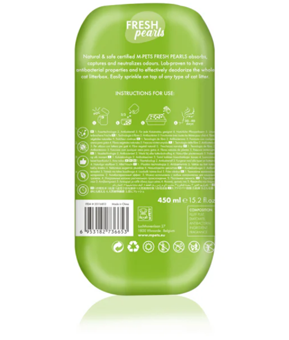 M-Pets - Fresh Pearls Natural Cat Litter Deodorizer, Grass Scent, Fibre Technology, Antibacterial - 450 ml