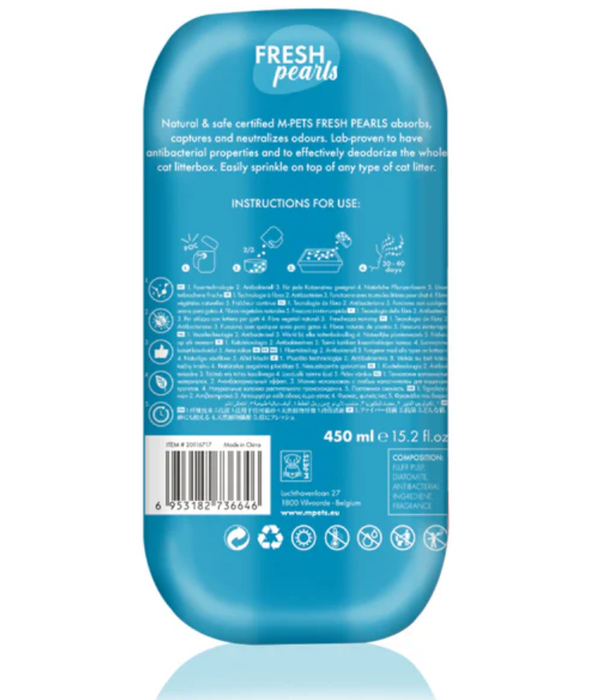 M-Pets - Fresh Pearls Natural Cat Litter Deodorizer, Ocean Scent, Fibre Technology, Antibacterial - 450 ml