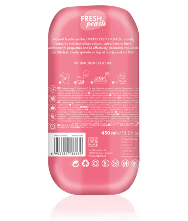 M-Pets - Fresh Pearls Natural Cat Litter Deodorizer, Floral Scent, Fibre Technology, Antibacterial - 450 ml