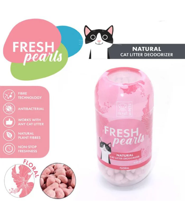 M-Pets - Fresh Pearls Natural Cat Litter Deodorizer, Floral Scent, Fibre Technology, Antibacterial - 450 ml