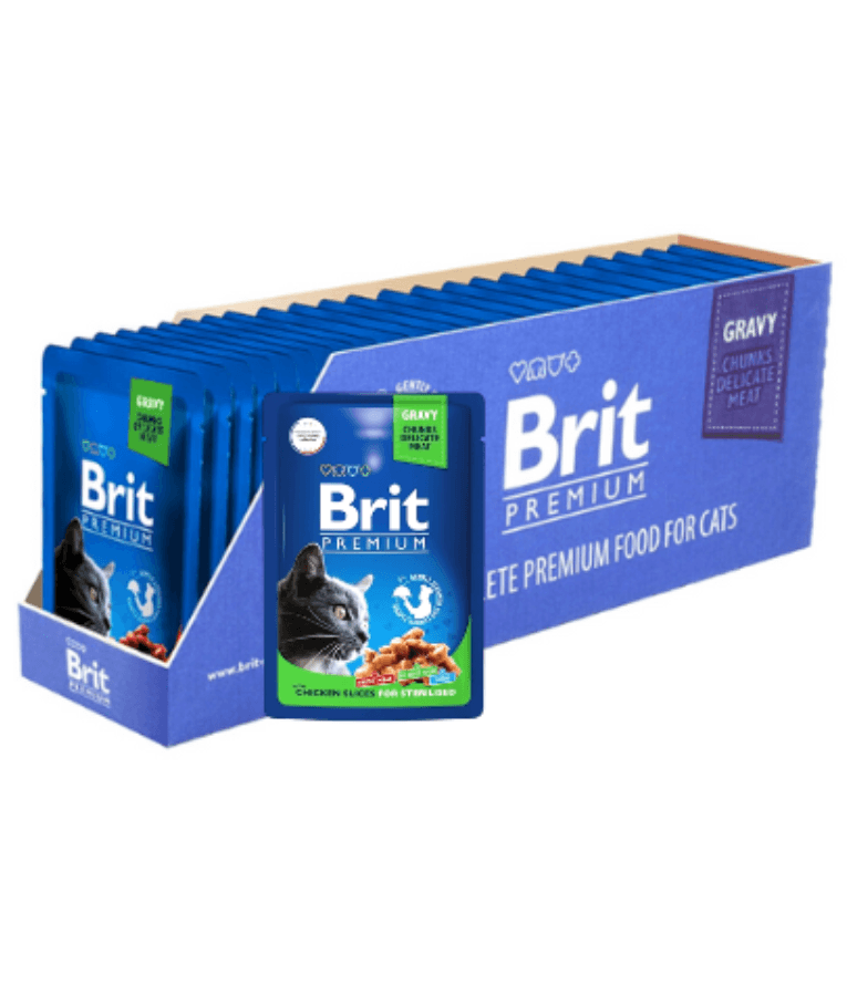 Brit Premium - Cat Pouches with Chicken Slices, In Gravy, Sterilized, Wet Cat Food - 100g