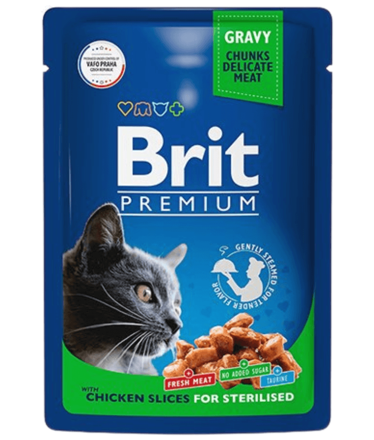 Brit Premium - Cat Pouches with Chicken Slices, In Gravy, Sterilized, Wet Cat Food - 100g