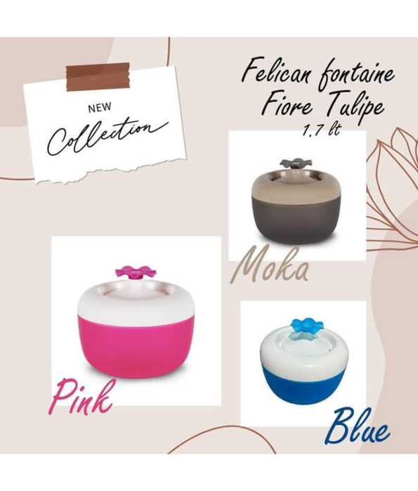 MP Bergamo - Malaga Flower Fountain Water Fountain for Cats & Small Dogs - Fuchsia 1.7L