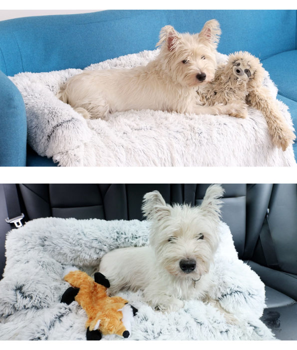 Tall Tails - Dream Chaser Anywhere Cuddler Dog Bed, Dark Khaki Plush Faux Fur, Washable Comfort - 92×94×12 cm