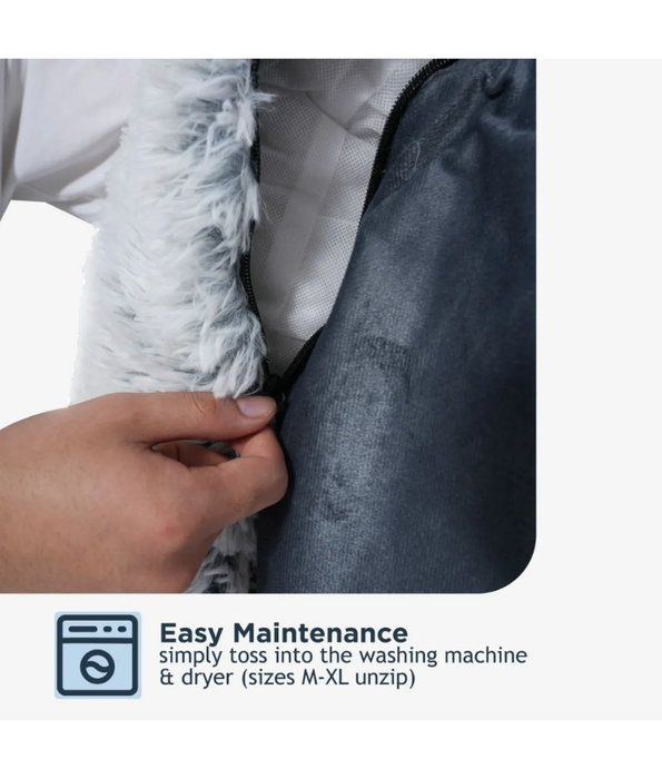 Tall Tails - Dream Chaser Anywhere Cuddler Dog Bed, White Grey Plush Faux Fur, Washable Comfort - 92×77×12 cm