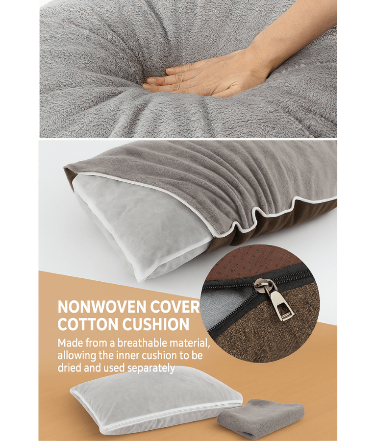 King Queen - Paw Prints, Soft Rectangular Pillow Dog Bed, Plush Beige & Brown with Anti-Slip Base & Zipper Cover - 85×65×15 cm