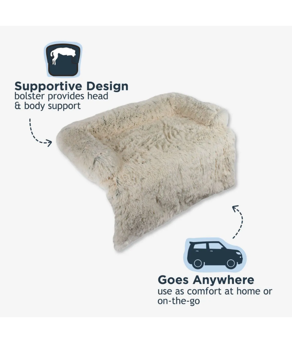 Tall Tails - Dream Chaser Anywhere Cuddler Dog Bed, Dark Khaki Plush Faux Fur, Washable Comfort - 92×94×12 cm