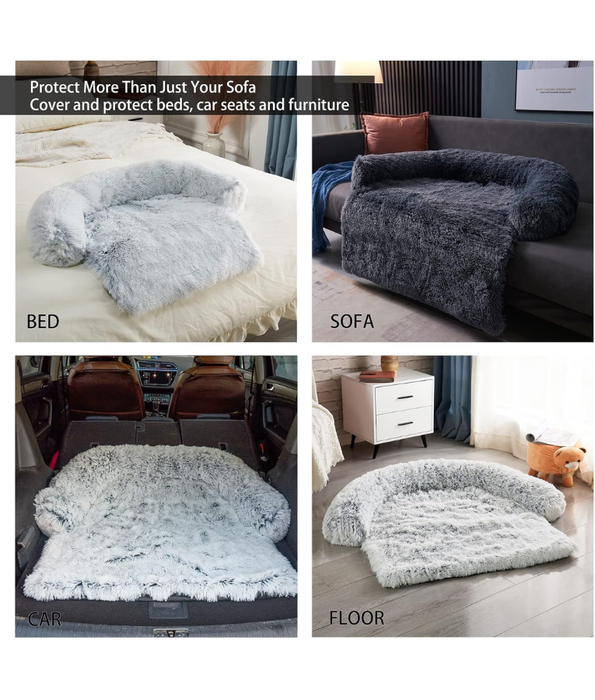 Tall Tails - Dream Chaser™ Anywhere Cuddler Dog Bed, Silver Grey (Charcoal/White), Faux Fur, Anti-Slip Base - 105×90×9 cm