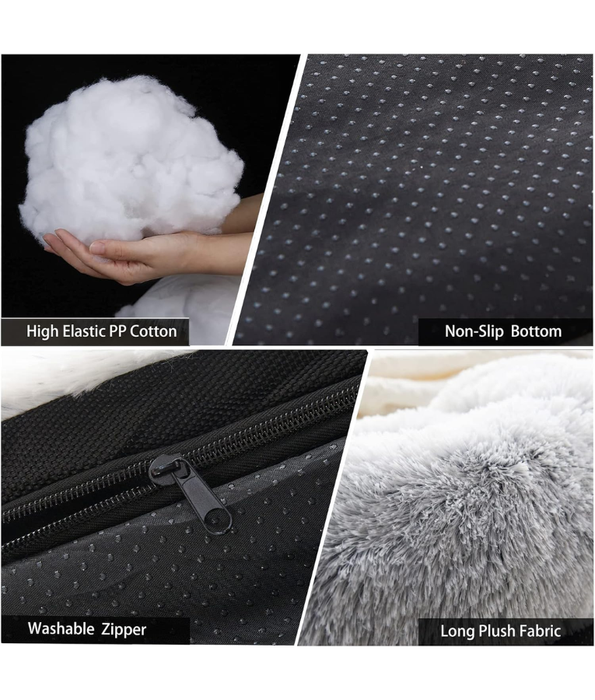 Tall Tails - Dream Chaser™ Anywhere Cuddler Dog Bed, Silver Grey (Charcoal/White), Faux Fur, Anti-Slip Base - 105×90×9 cm