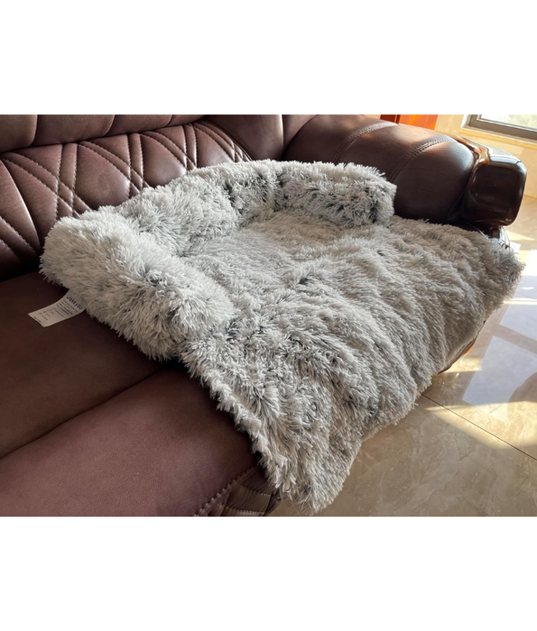 Tall Tails - Dream Chaser Anywhere Cuddler Dog Bed, White Grey Plush Faux Fur, Washable Comfort - 92×77×12 cm